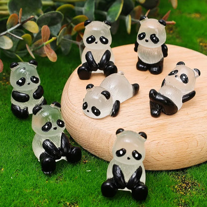 1/10PCS Mini Glowing Tiny Panda Micro Landscape Ornament Glowing in Dark Panda Doll Party Car Table Home Garden Decor Resin Toy