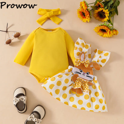 Prowow Panda Baby Girl Outfits Sets Green Cute Panda Romper and Suspender Bamboo Dress 3pcs Baby Clothes Panda Set