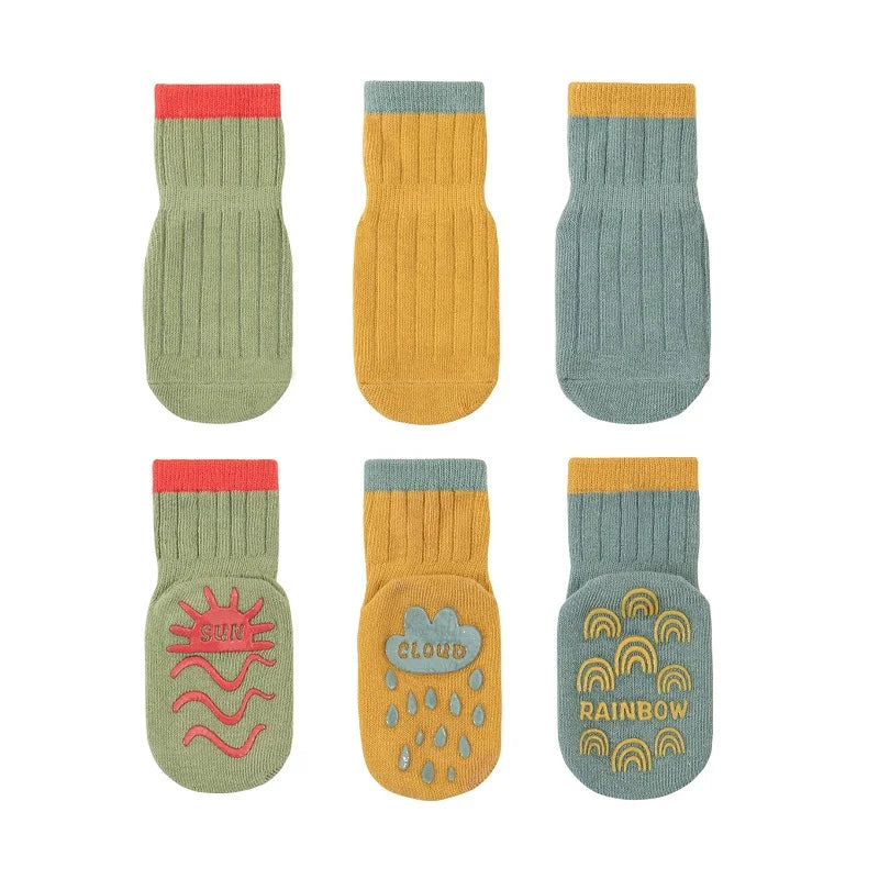 3 Pairs/Lot Cartoon Newborn Socks Children's Anti-slip Socks Spring and Autumn Cute Boy Cotton Baby Toddler Socks