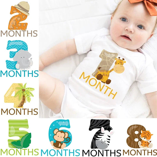 Monthly Baby Grow Bodysuit Cute Animal 1-12 Months One-Pieces