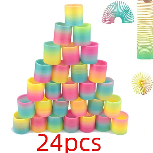 12/24PCS Rainbow Magic Springs Circle Toys Kids Birthday Party Favors Guests Giveaway Small Gifts Pinata Fillers Flexible Funny Toy
