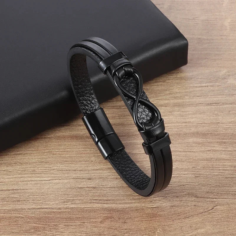 Elaborada e Classic  Black Bracelet with Metal Magnetic Clasp Men's Fashion Jewelry