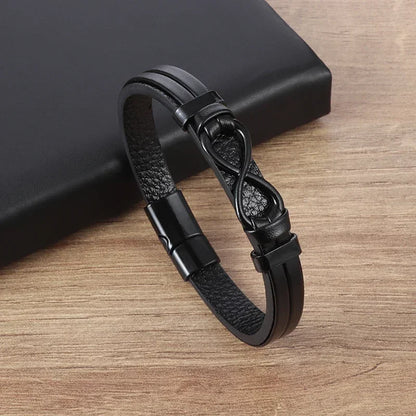 Elaborada e Classic  Black Bracelet with Metal Magnetic Clasp Men's Fashion Jewelry
