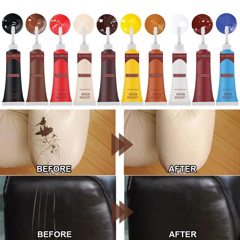 Para seu carro e  seus acentos de couro .Reparador de couro e outros  materiais sintéticos ou naturais para todas as cores reparo rápido  produto Italiano  embalagem de 10 ml.