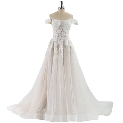 Luxury Off Shoulder Lace Wedding Dresses for Woman Ball Gown Elegant  Evening Party Gowns