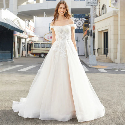 Luxury Off Shoulder Lace Wedding Dresses for Woman Ball Gown Elegant  Evening Party Gowns