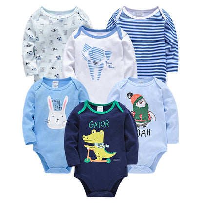 Pack de 6  Baby Boys Girls Bodysuit Long Sleeve 100% Cotton Baby Clothes 1 ano a 2 anos.