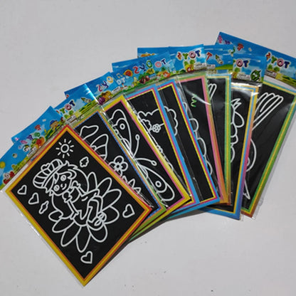 5-10pcs Scratch Art Paper Magic Painting Paper with Drawing Stick .For Kids Party Favors