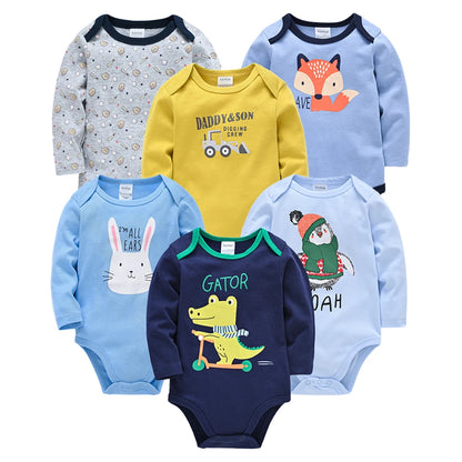 Pack de 6  Baby Boys Girls Bodysuit Long Sleeve 100% Cotton Baby Clothes 1 ano a 2 anos.