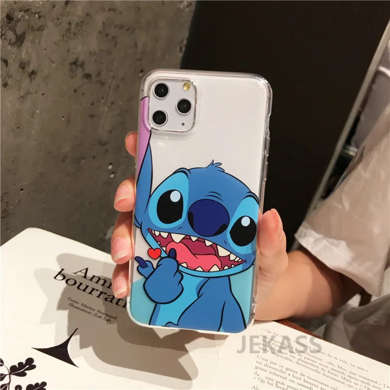 Cute Cartoon Stitch Clear Case For iPhone 16 15 14 11 12 13 Pro MAX Transparent Cover Shell Gifts