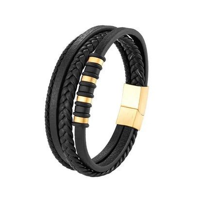 European and American Fashion Stainless Steel Star of David Multilayer Leather Braid Bracelet Mes Charm Amulet Jewelry