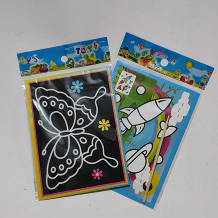 5-10pcs Scratch Art Paper Magic Painting Paper with Drawing Stick .For Kids Party Favors