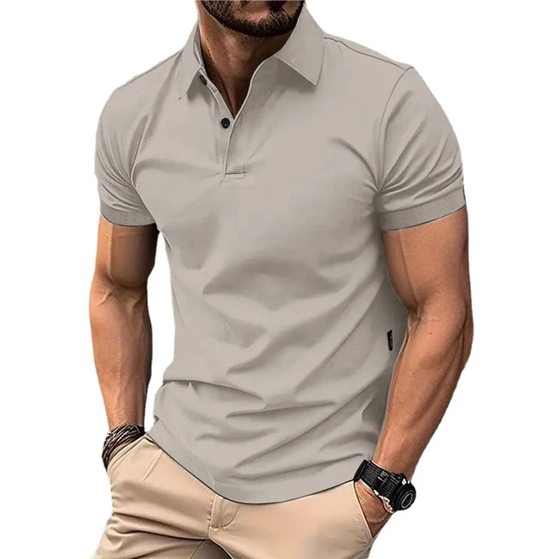 Summer Men's Solid Color Polo Shirt Short Sleeve Lapel Button Tshirts for Men Casual Streetwear Lightweight