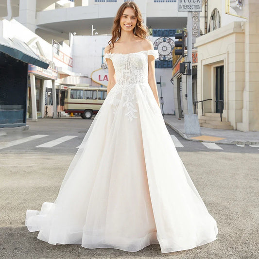 Luxury Off Shoulder Lace Wedding Dresses for Woman Ball Gown Elegant  Evening Party Gowns