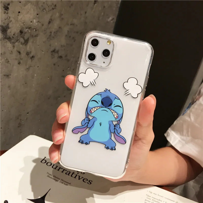 Cute Cartoon Stitch Clear Case For iPhone 16 15 14 11 12 13 Pro MAX Transparent Cover Shell Gifts
