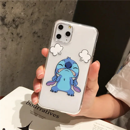 Cute Cartoon Stitch Clear Case For iPhone 16 15 14 11 12 13 Pro MAX Transparent Cover Shell Gifts