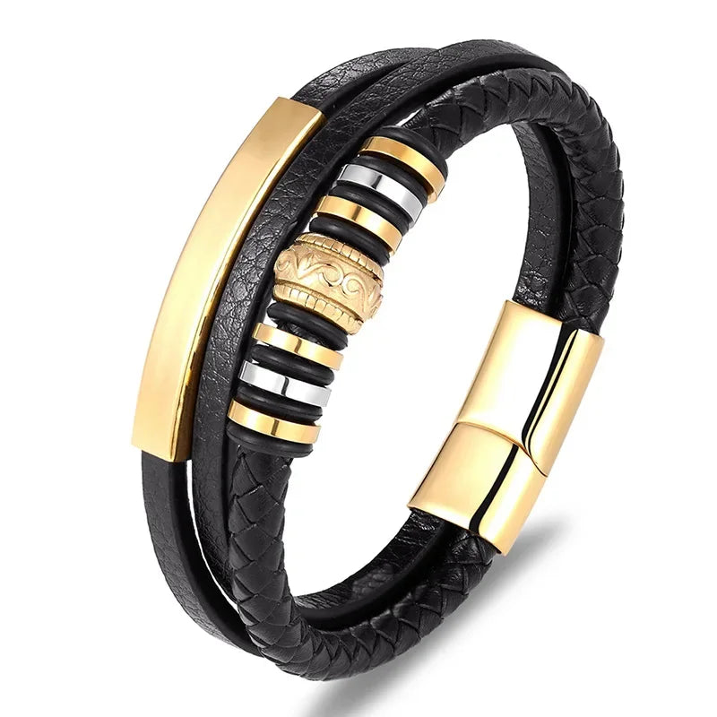 European and American Fashion Stainless Steel Star of David Multilayer Leather Braid Bracelet Mes Charm Amulet Jewelry