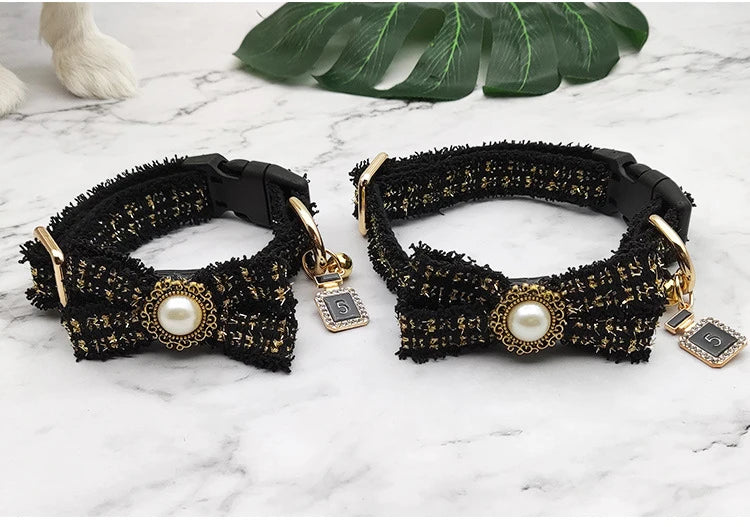 Lace Dog Leash Collar Set Vintage Bowknot Pearl Bells Girl Dog Adjustable Collar for Small Medium Dogs Puppy Collar Pet Supplies