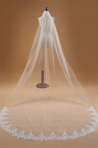 Veu de noiva com  3M One Layer Lace Edge White Cathedral Wedding Veil Long Bridal Veil  Wedding Accessories Veu de Noiva