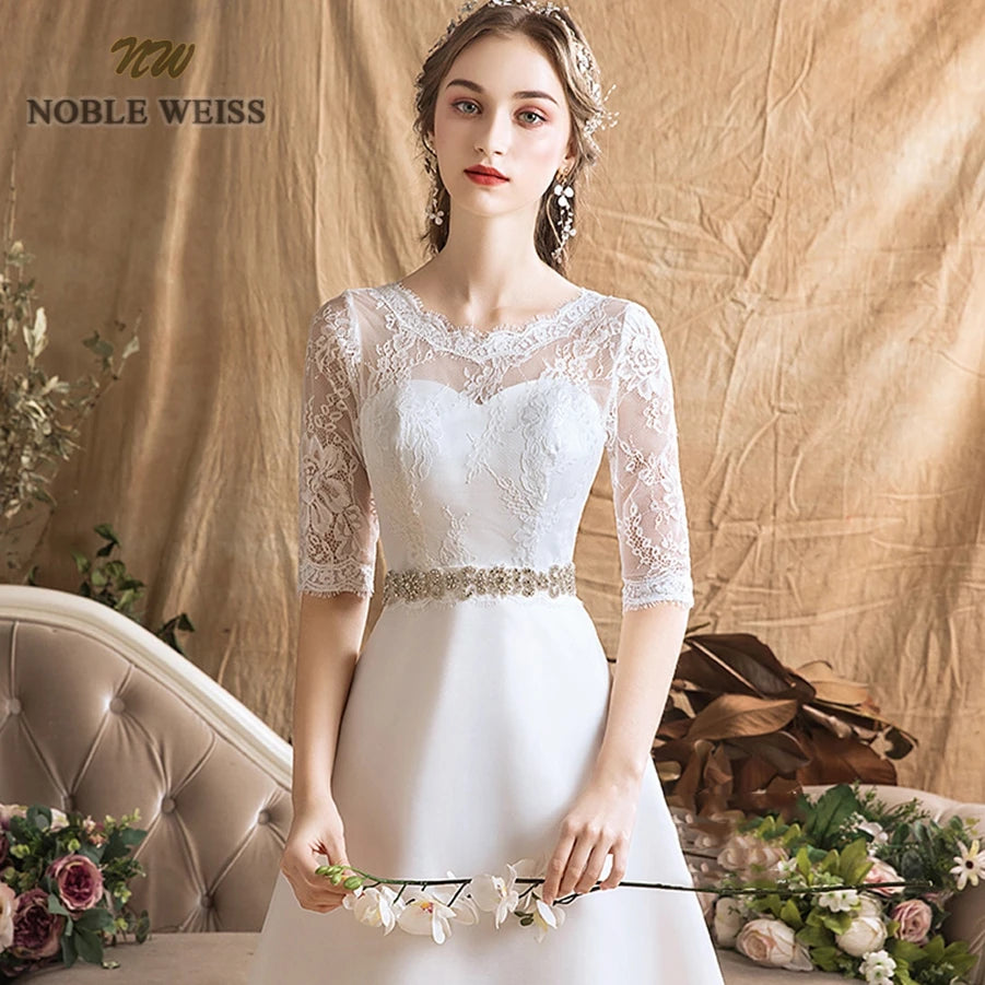 Wedding Dresses Organza A-line Simple Wedding Dress Floor-length Sashes Bridal Dresses with Half Lace Wedding Gown