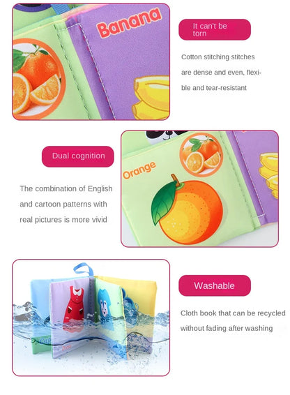 Livro de pano macio para bebês para recém-nascidos de 0 a 12 meses, livro 3D, família animal, cognitivo, Montessori, brinquedos educativos iniciais para crianças, presente