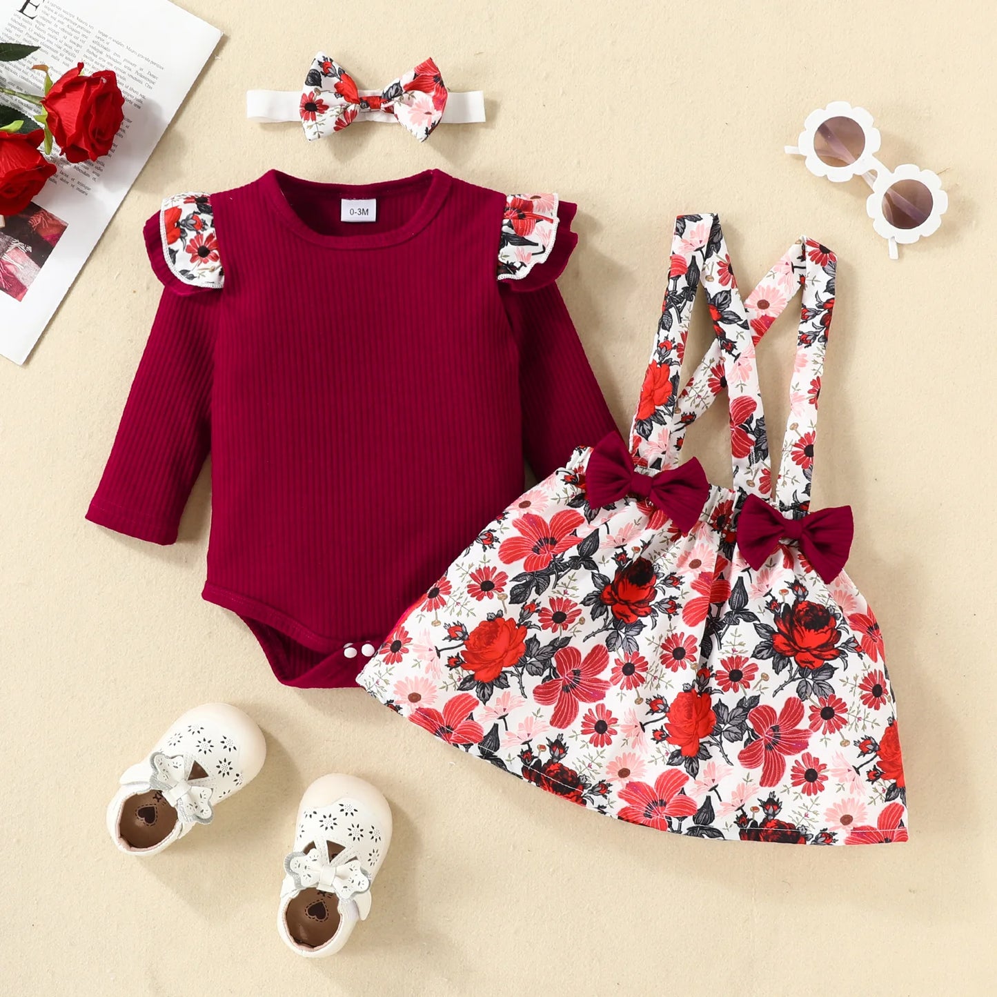 Prowow Panda Baby Girl Outfits Sets Green Cute Panda Romper and Suspender Bamboo Dress 3pcs Baby Clothes Panda Set