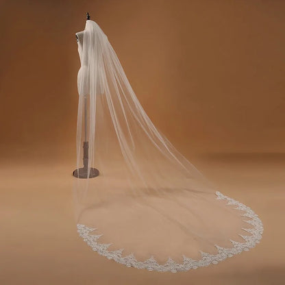 Veu de noiva com  3M One Layer Lace Edge White Cathedral Wedding Veil Long Bridal Veil  Wedding Accessories Veu de Noiva