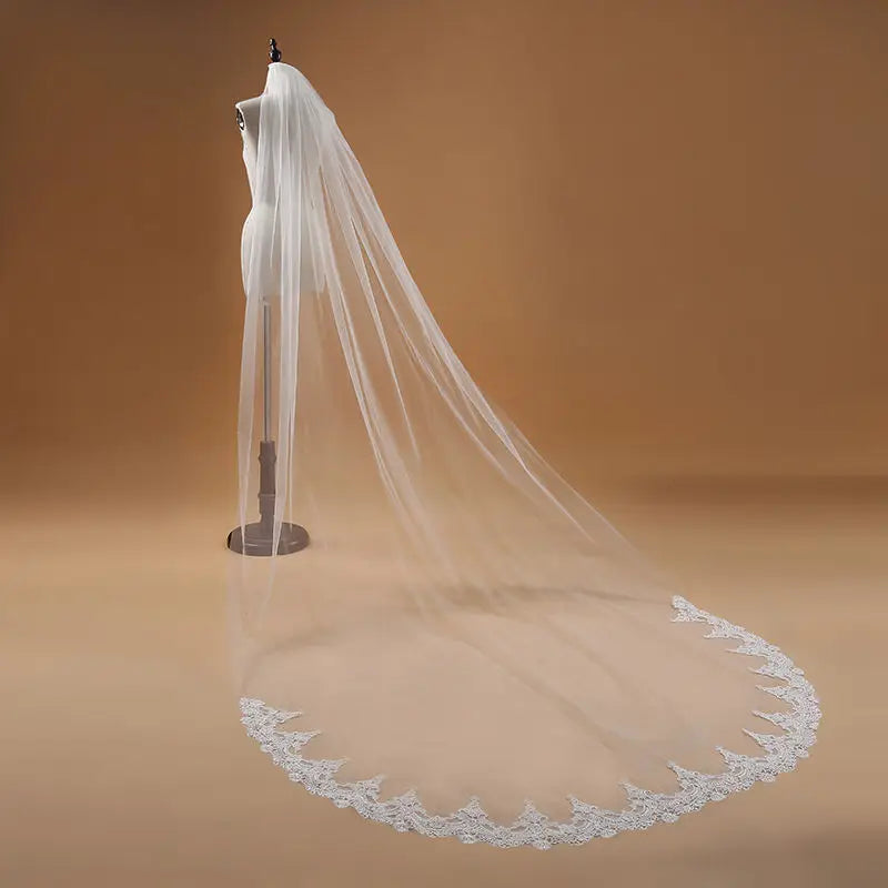 Veu de noiva com  3M One Layer Lace Edge White Cathedral Wedding Veil Long Bridal Veil  Wedding Accessories Veu de Noiva