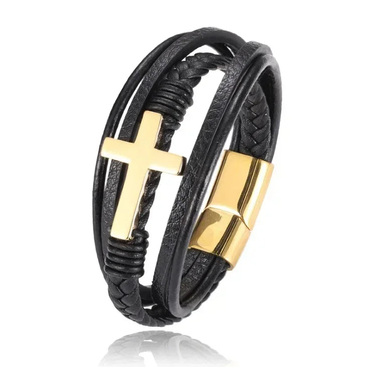 Elaborada e Classic  Black Bracelet with Metal Magnetic Clasp Men's Fashion Jewelry