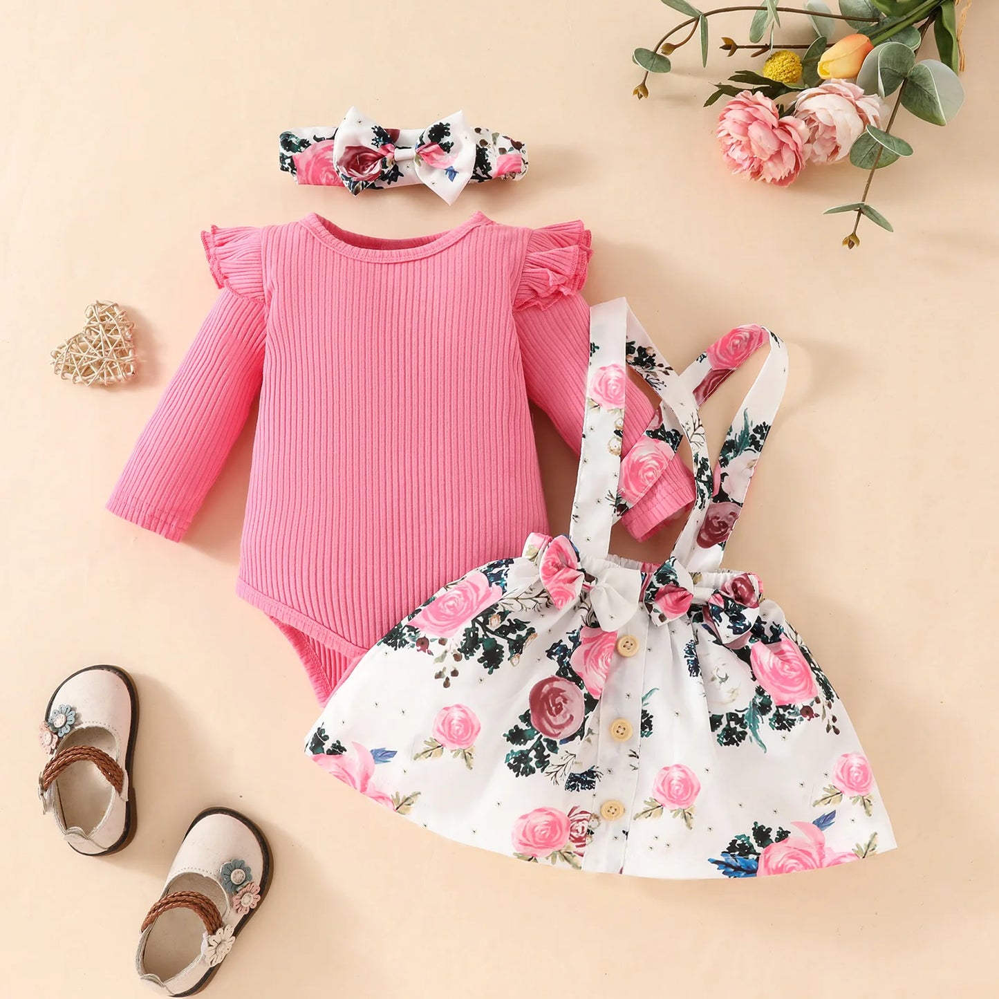 Prowow Panda Baby Girl Outfits Sets Green Cute Panda Romper and Suspender Bamboo Dress 3pcs Baby Clothes Panda Set