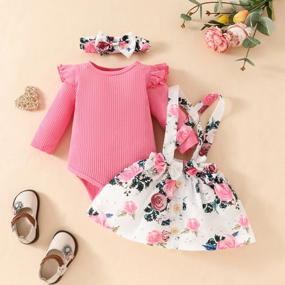 Prowow Panda Baby Girl Outfits Sets Green Cute Panda Romper and Suspender Bamboo Dress 3pcs Baby Clothes Panda Set