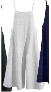 Summer Women Long Jumpsuit Solid Color Casual Loose Thin Size Sleeveless Straps Wide Leg Women Suspender Loose Jumpsuit