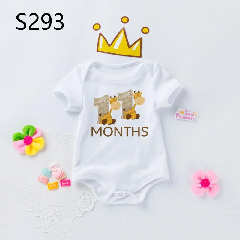 Monthly Baby Grow Bodysuit Cute Animal 1-12 Months One-Pieces