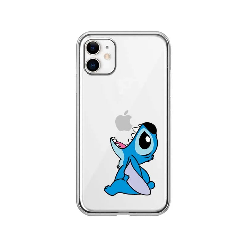 Cute Cartoon Stitch Clear Case For iPhone 16 15 14 11 12 13 Pro MAX Transparent Cover Shell Gifts