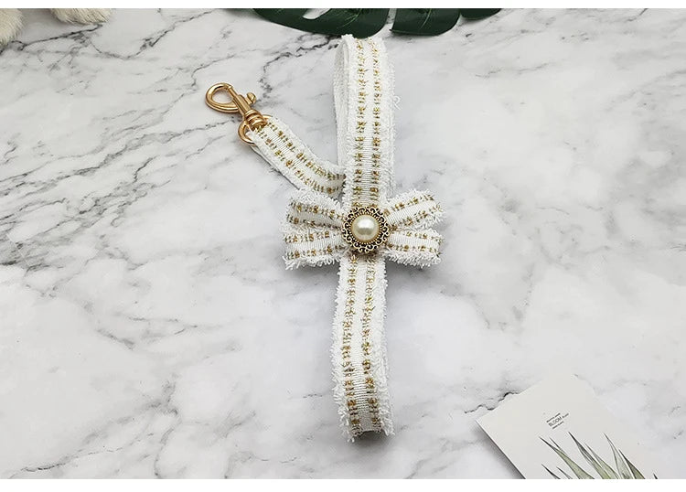 Lace Dog Leash Collar Set Vintage Bowknot Pearl Bells Girl Dog Adjustable Collar for Small Medium Dogs Puppy Collar Pet Supplies