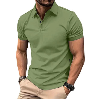 Summer Men's Solid Color Polo Shirt Short Sleeve Lapel Button Tshirts for Men Casual Streetwear Lightweight