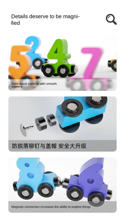 12PCS/Sets Magnetic Digital Train Colorful Cognition Wooden Toy Learning Car Montessori Children's Assembly Educational Toys