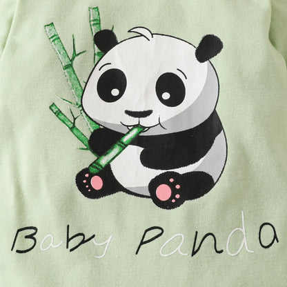 Prowow Panda Baby Girl Outfits Sets Green Cute Panda Romper and Suspender Bamboo Dress 3pcs Baby Clothes Panda Set