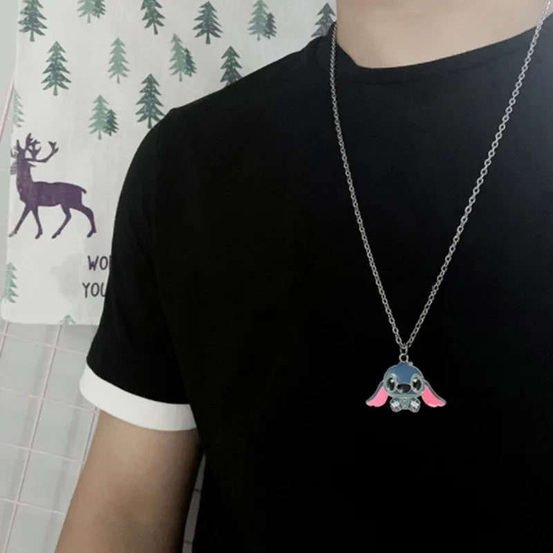 Disney Cartoon Necklace Lilo &amp Stitch Modeling Metal Necklace Anime Characters Stitch Kawaii Hip Hop Pendant Kids Gifts