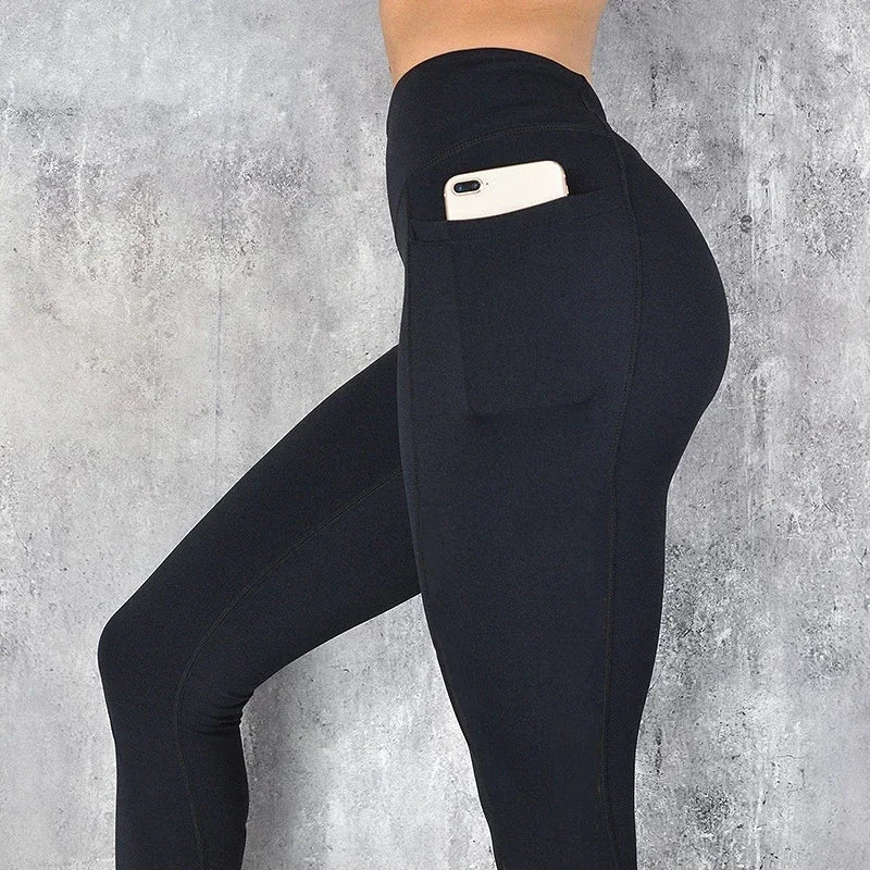 Calças de ioga de bolso plus size femininas leggings esportivas de fitness sólidas cintura alta elásticas calças de ginástica femininas calças de corrida XXXL