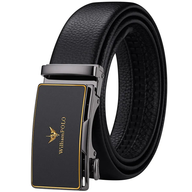 cinto sofisticado e luxuoso  feito de coro genuíno para homens com fivela automática.