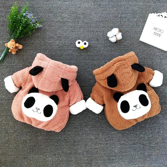 Roupa tema Panda Plush Baby Boys  and  Girl Little Princess Outwe ,Jacket Winter Warm Hooded Coat Forear