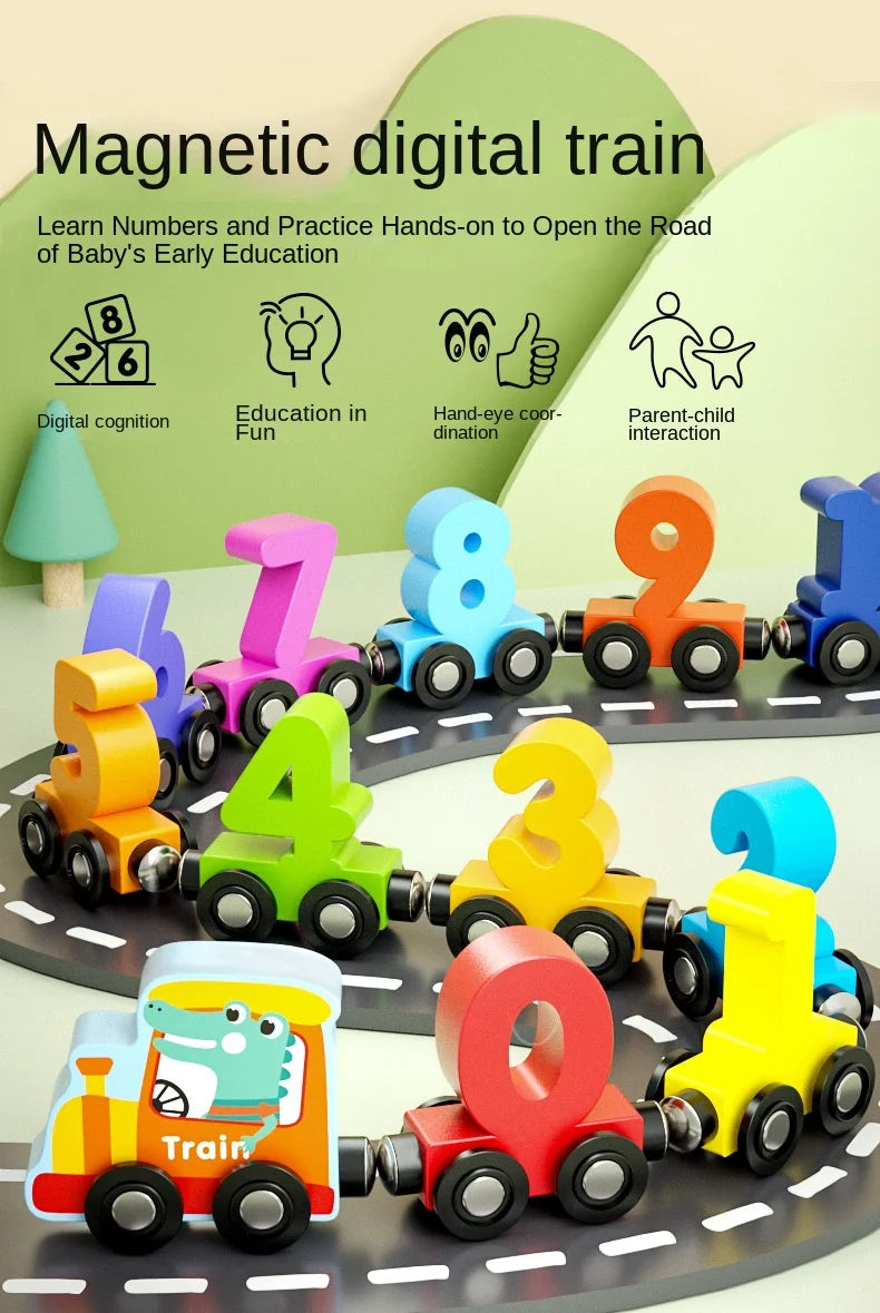 12PCS/Sets Magnetic Digital Train Colorful Cognition Wooden Toy Learning Car Montessori Children's Assembly Educational Toys