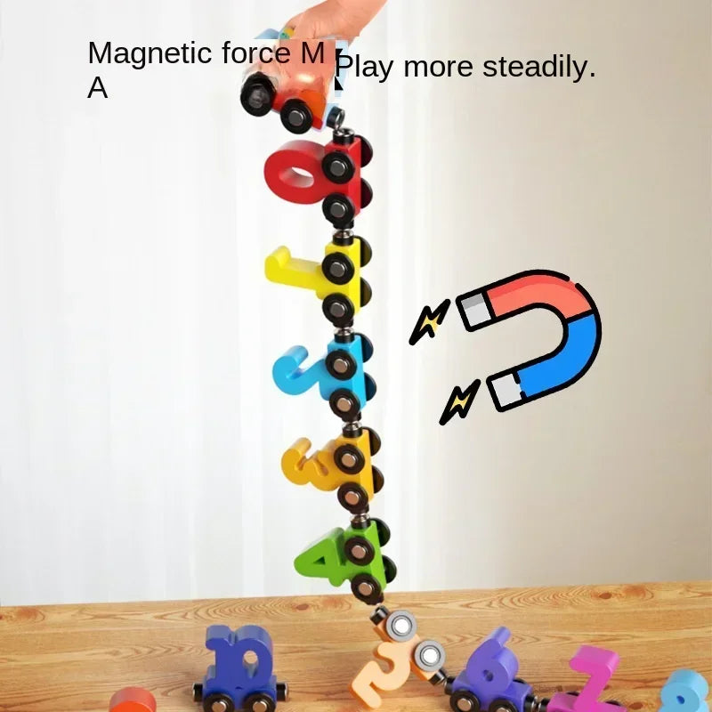 12PCS/Sets Magnetic Digital Train Colorful Cognition Wooden Toy Learning Car Montessori Children's Assembly Educational Toys