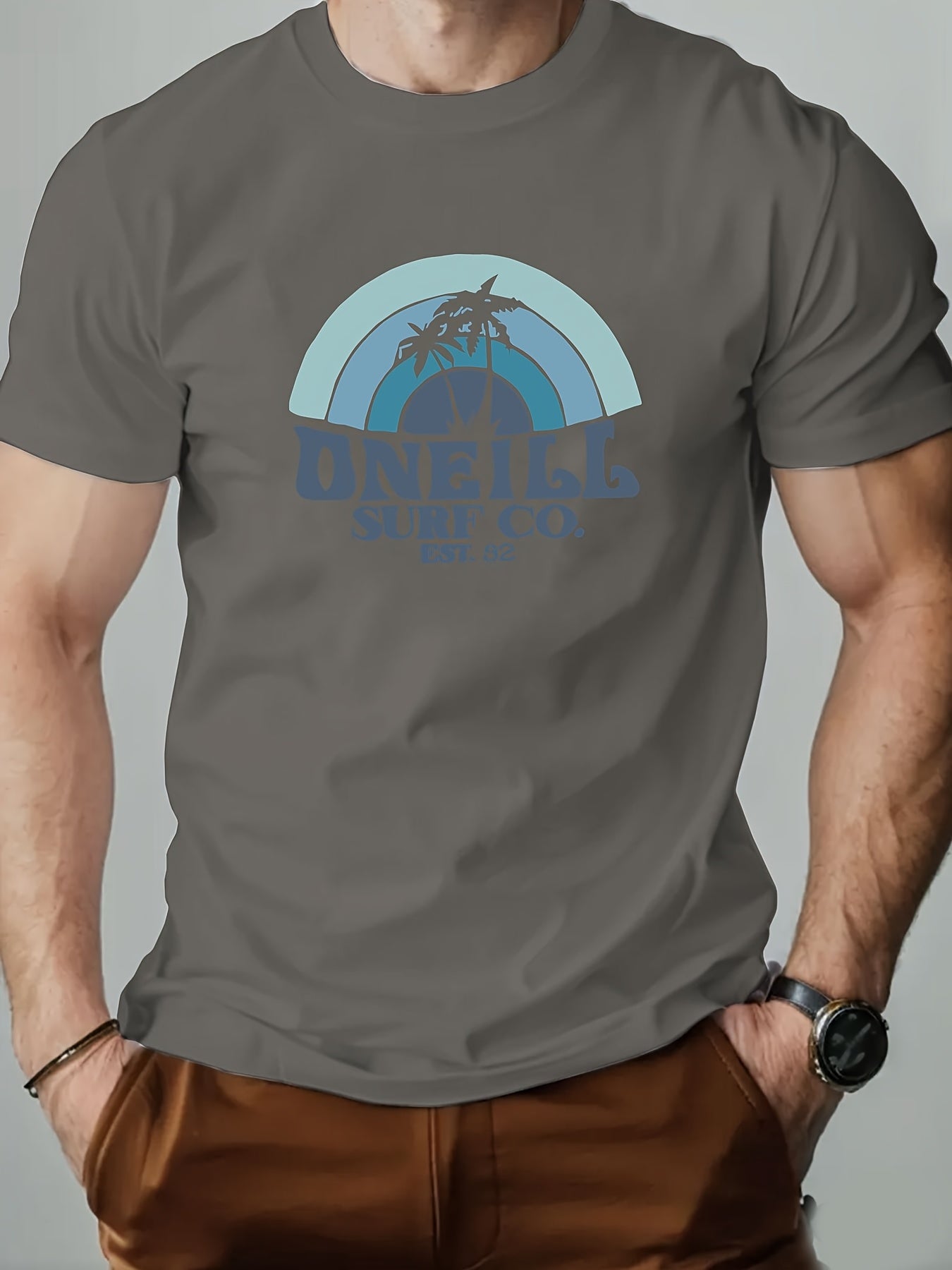 ONEILL Men's Casual Short Sleeve T-Shirt - Summer Round Neck Solid Color Tee, Breathable Regular Fit for Beach & Outdoor Activities