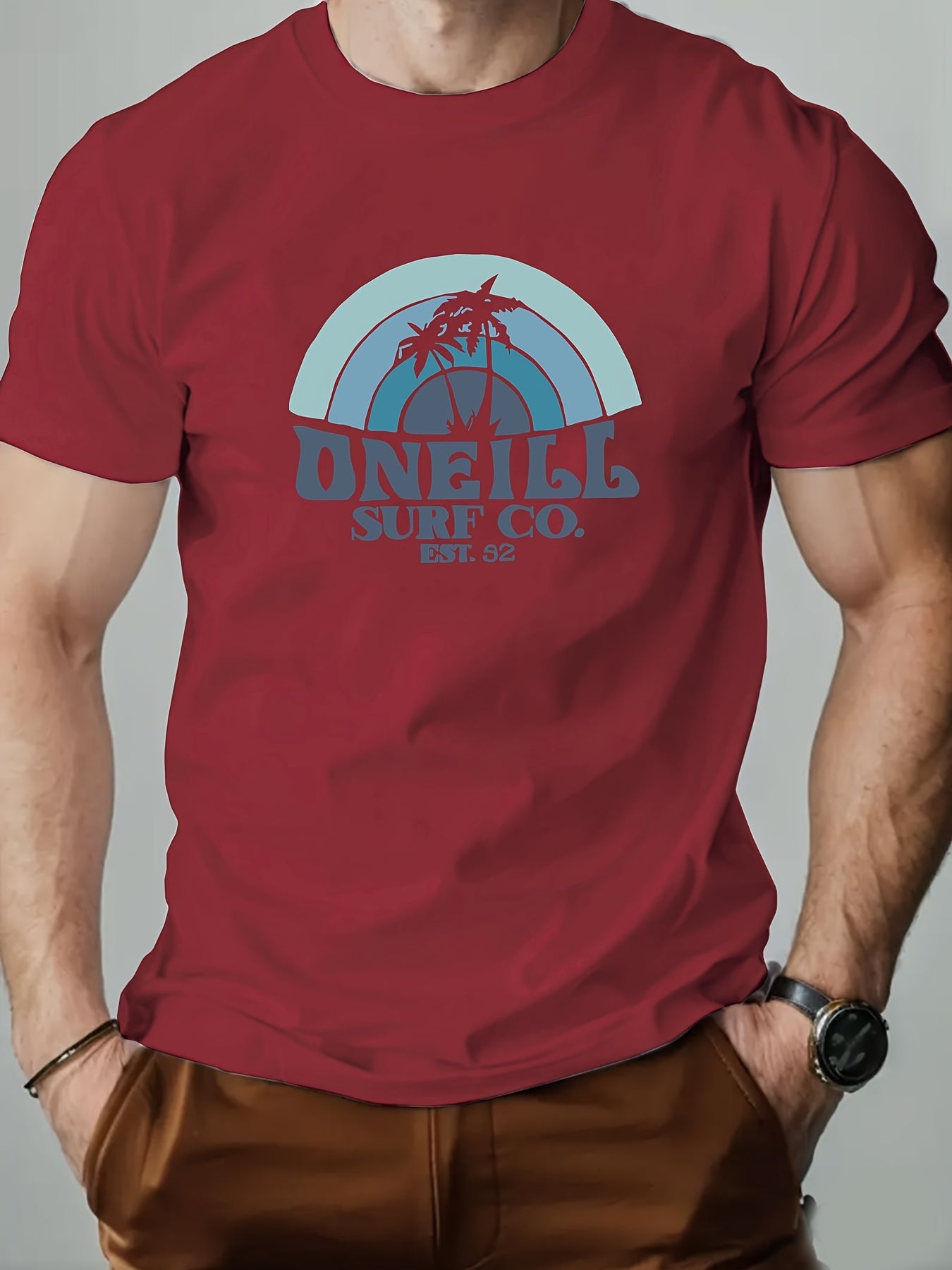 ONEILL Men's Casual Short Sleeve T-Shirt - Summer Round Neck Solid Color Tee, Breathable Regular Fit for Beach & Outdoor Activities