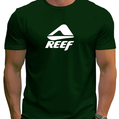 Men's Novelty T-Shirt with REEF Lettering - Casual Polyester Short Sleeve Tee, Round Neck, Summer Wear