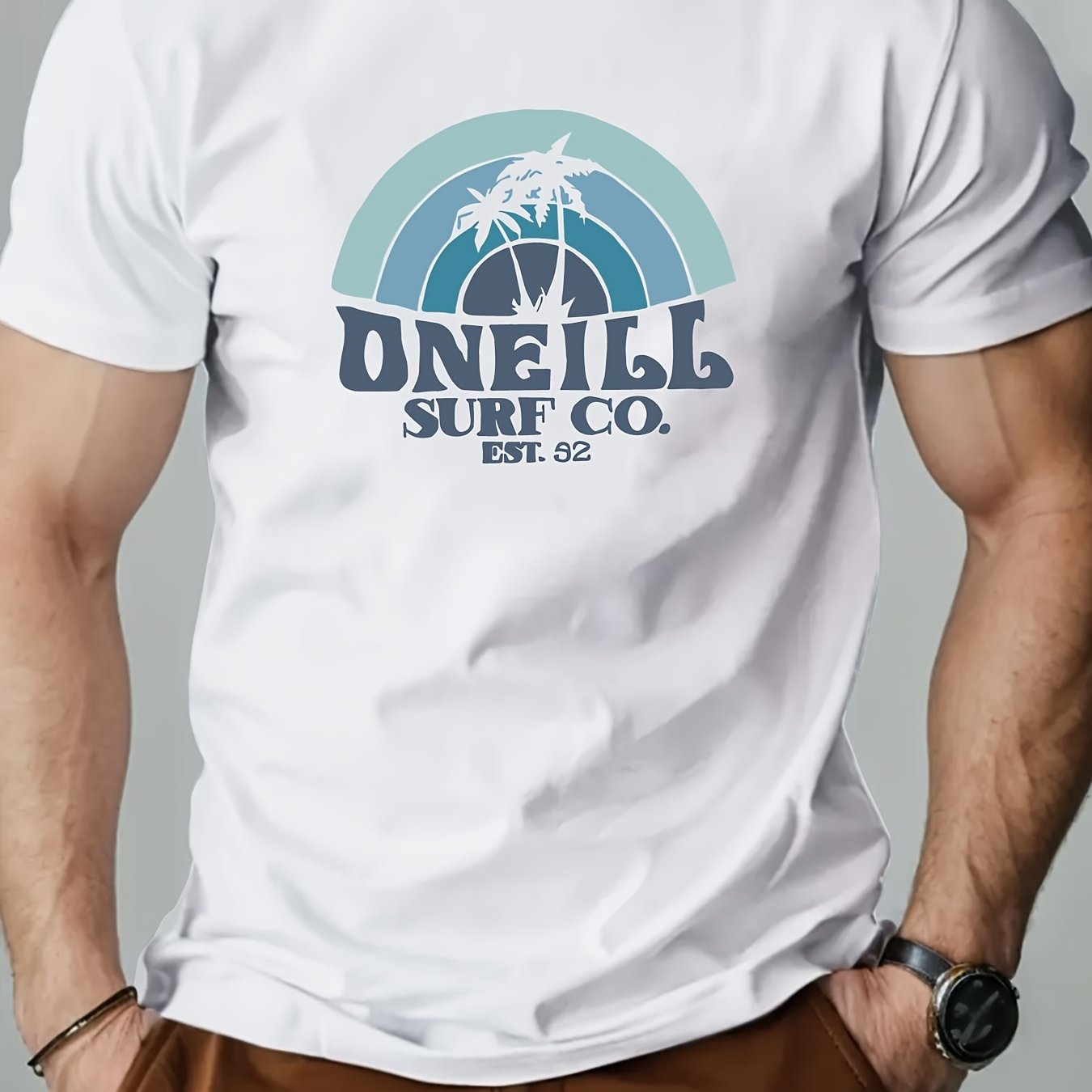 ONEILL Men's Casual Short Sleeve T-Shirt - Summer Round Neck Solid Color Tee, Breathable Regular Fit for Beach & Outdoor Activities